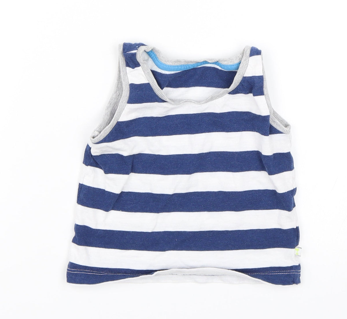 Additional front view of Matalan Baby Blue Striped Basic Tank, size 9-12, Months
