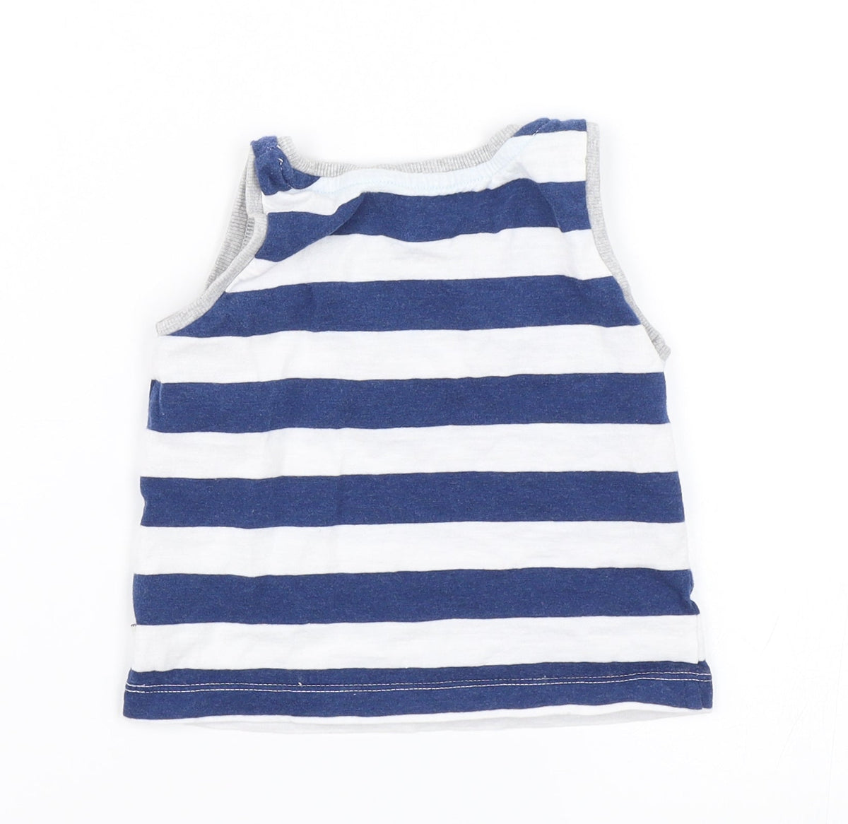 Back view of Matalan Baby Blue Striped Basic Tank, size 9-12, Months