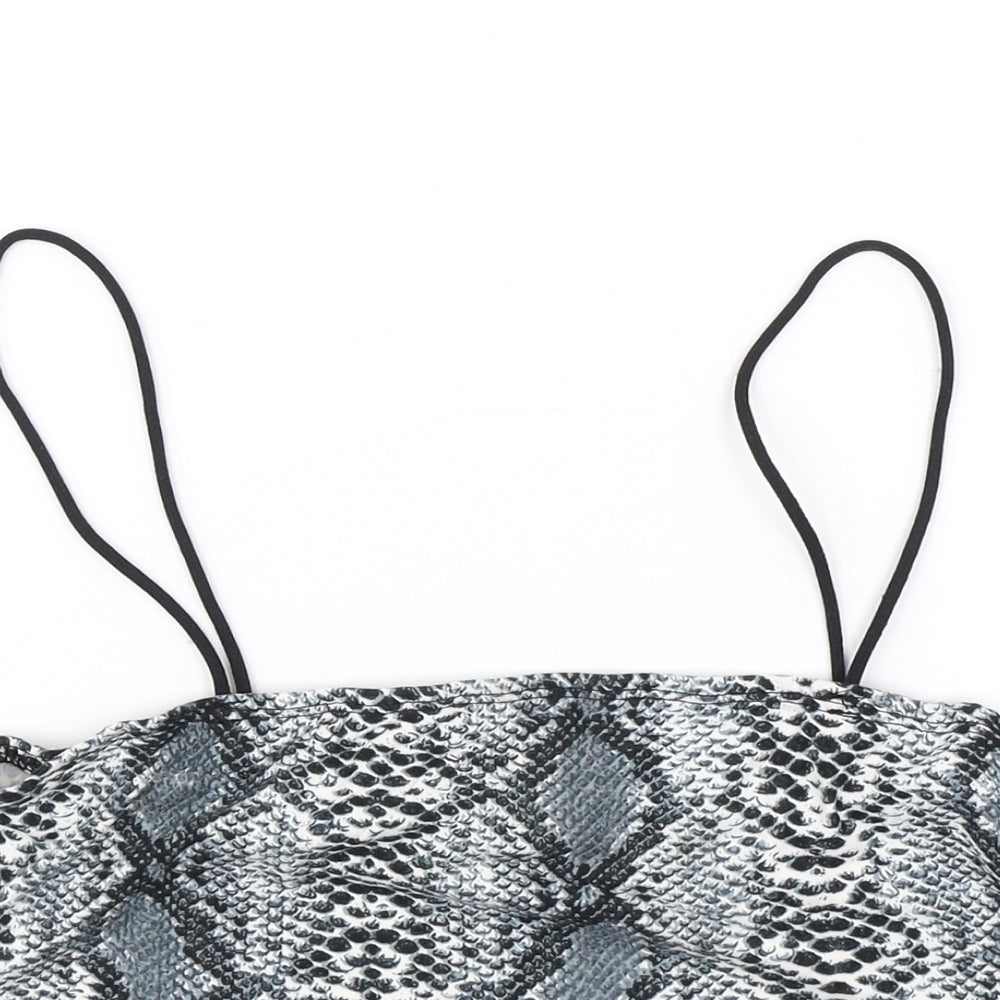 SheIn Womens Blue Animal Print  Cropped Blouse Size S