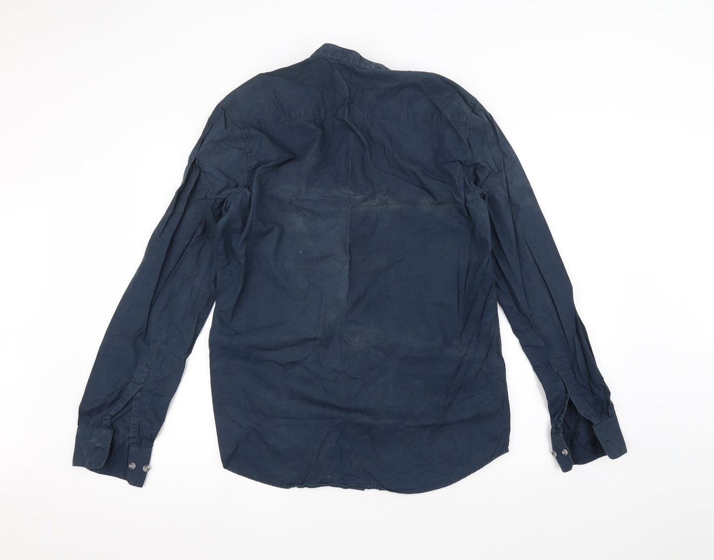 Mens UK Collar Size S Cotton World Smart Blue  Dress Shirt