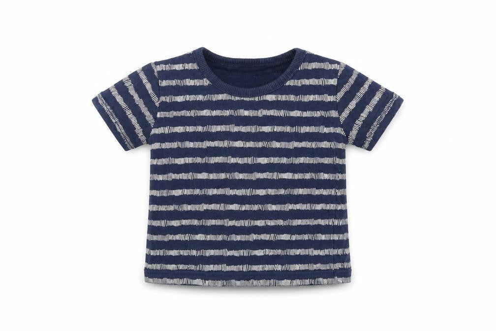 Front view of George Baby Blue Striped Basic T-Shirt, size 3-6, Months