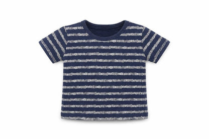 Front view of George Baby Blue Striped Basic T-Shirt, size 3-6, Months