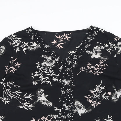 Preworn Womens Black Floral  Basic T-Shirt Size 14