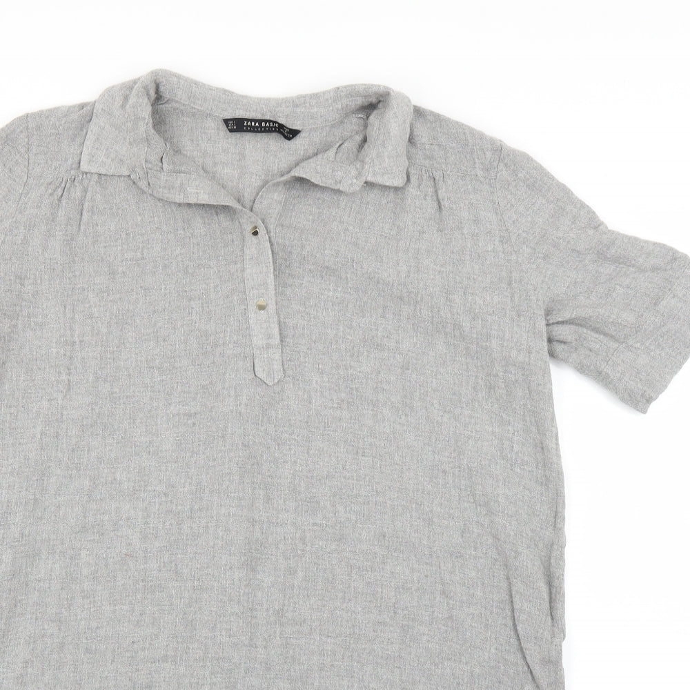 Womens UK Size L Zara Grey Basic Polo
