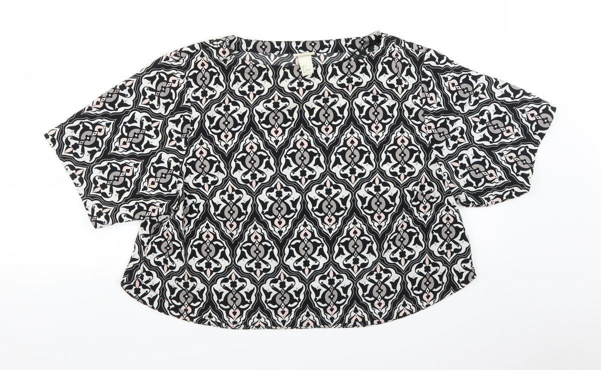 conscious Womens White Geometric  Basic Blouse Size 8