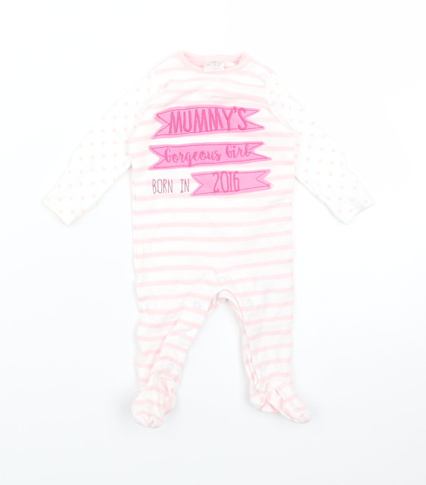 F&F Girls Pink Striped  Babygrow One-Piece Size 0-3 Months