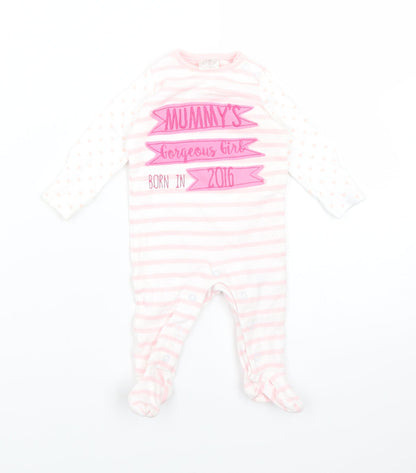 F&F Girls Pink Striped  Babygrow One-Piece Size 0-3 Months