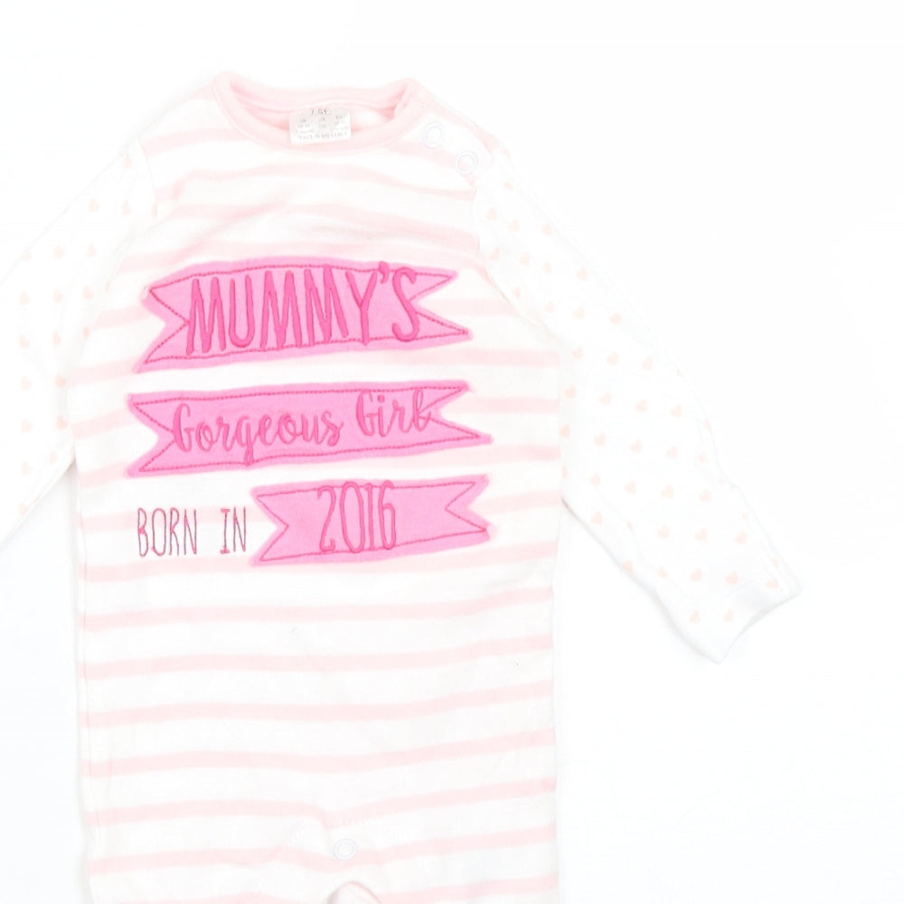 F&F Girls Pink Striped  Babygrow One-Piece Size 0-3 Months