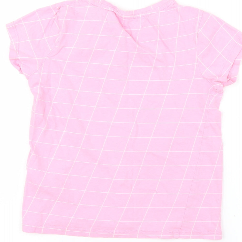 Brand and care label for Next girls’ pink check basic blouse, size 8, years