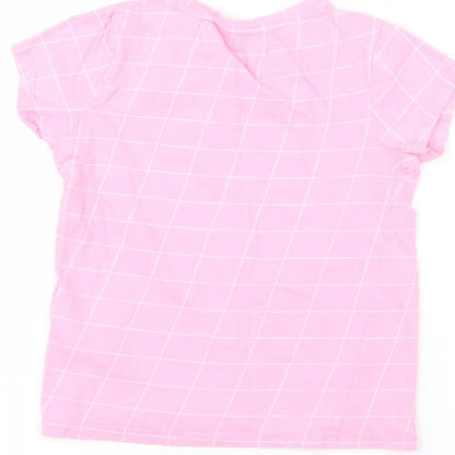 Brand and care label for Next girls’ pink check basic blouse, size 8, years