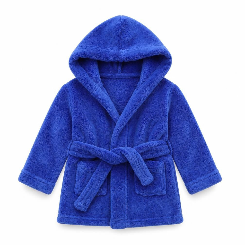 Front view of Early Days boys’ blue solid capri robe, size 6-9, months