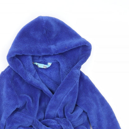 Close-up detail of Early Days boys’ blue solid capri robe, size 6-9, months