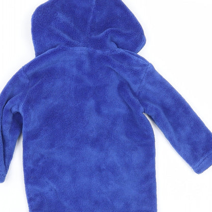 Brand and care label for Early Days boys’ blue solid capri robe, size 6-9, months