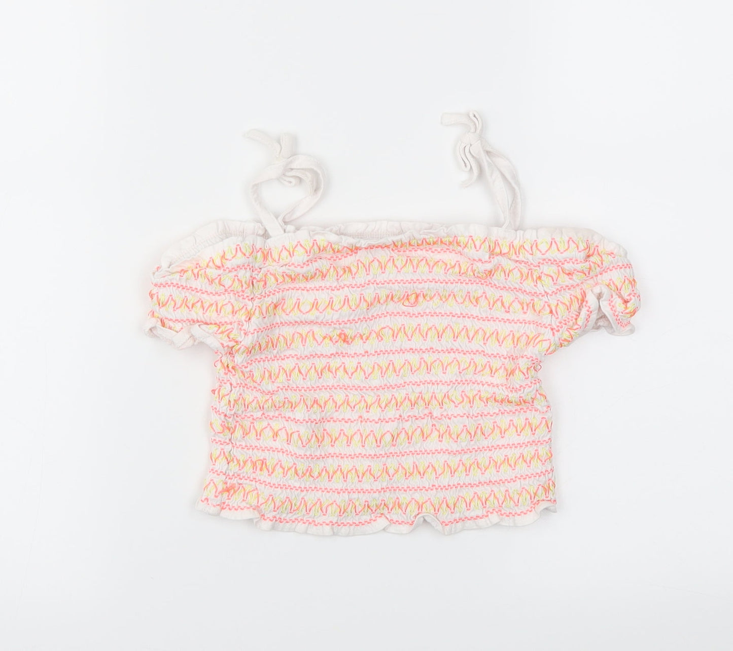 George Girls White Striped  Basic T-Shirt Size 7-8 Years