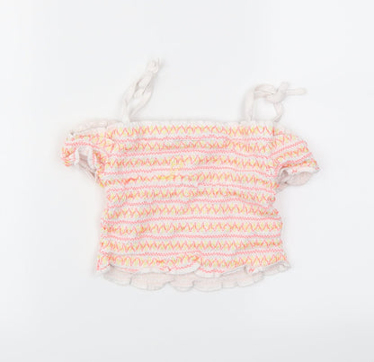 George Girls White Striped  Basic T-Shirt Size 7-8 Years