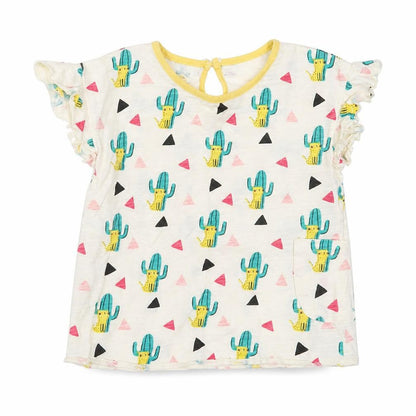 Front view of Mini Club girls’ beige basic t-shirt, size 12-18, months