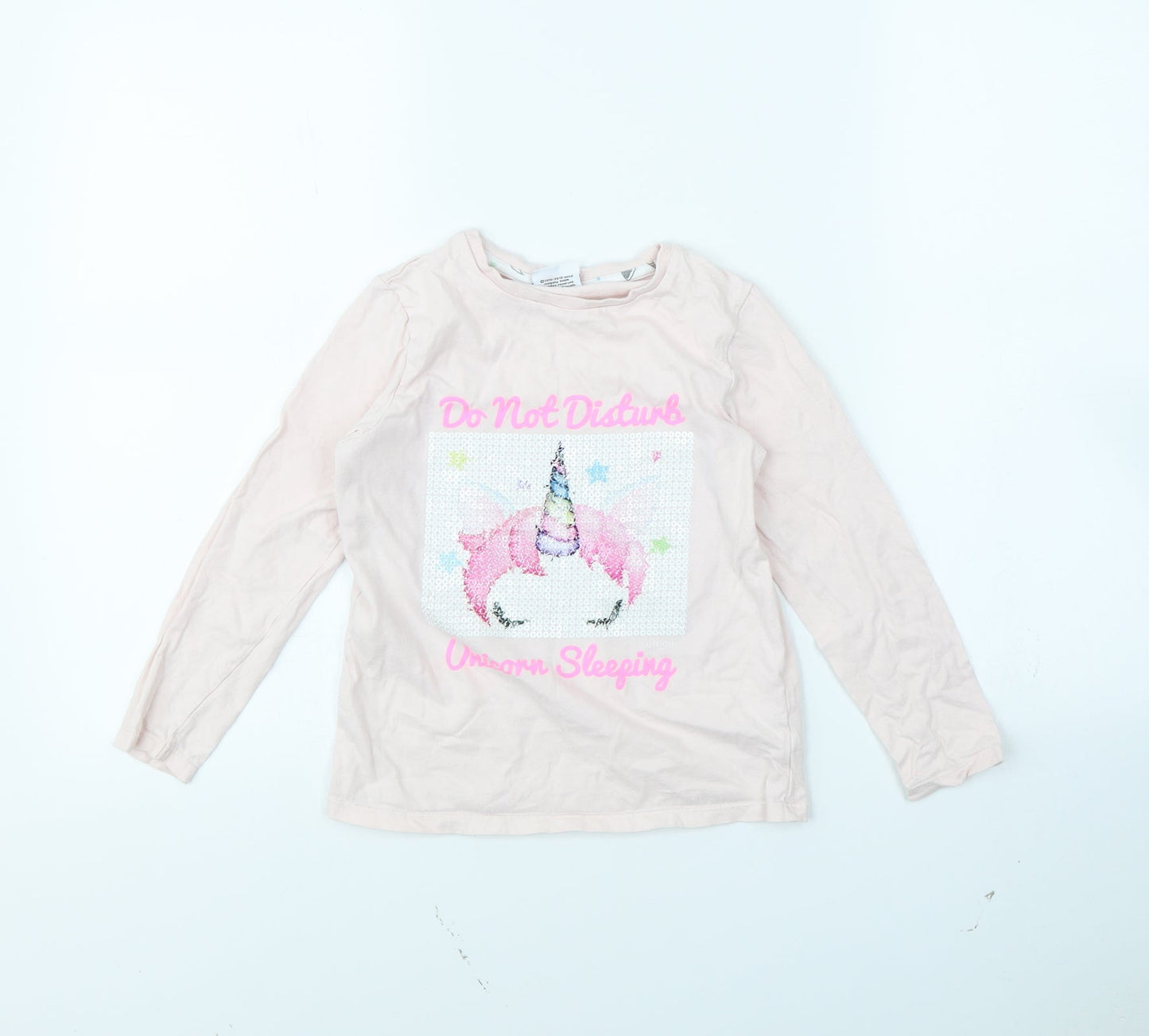George Girls Pink   Basic T-Shirt Size 7 Years  - Unicorn