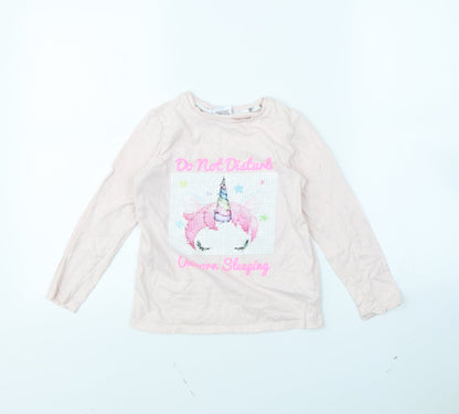 George Girls Pink   Basic T-Shirt Size 7 Years  - Unicorn