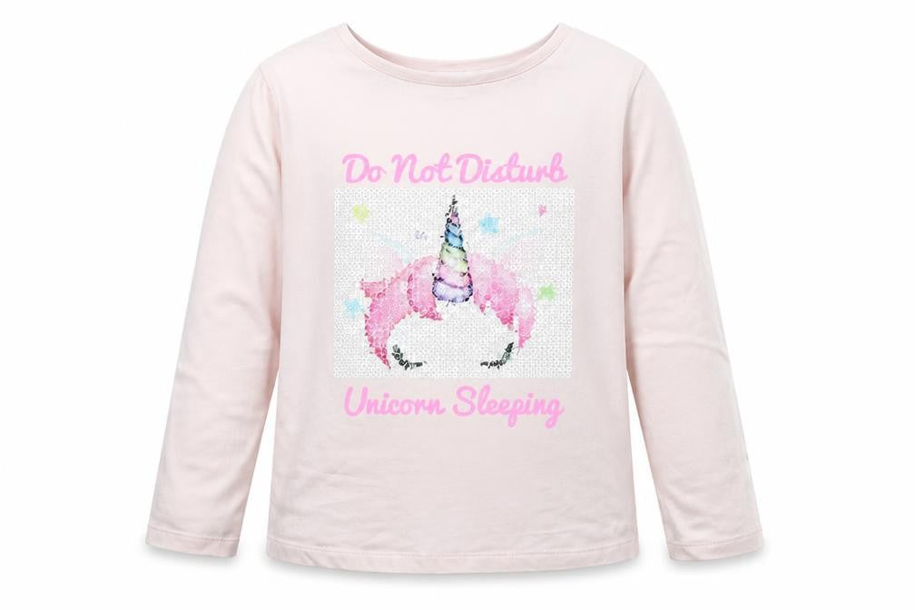 Front view of George girls’ pink basic t-shirt, size 7, years - unicorn
