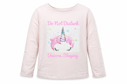 Front view of George girls’ pink basic t-shirt, size 7, years - unicorn