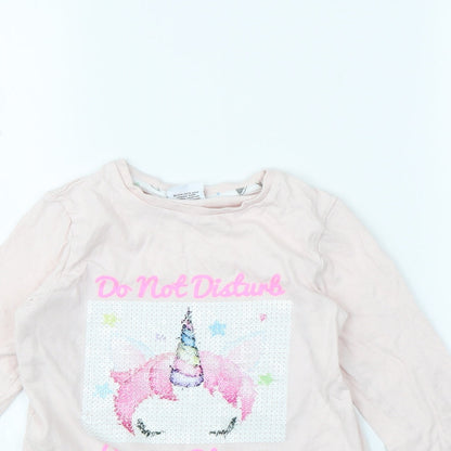 George Girls Pink   Basic T-Shirt Size 7 Years  - Unicorn