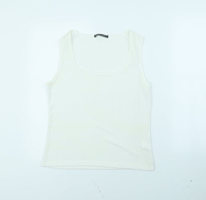 Womens UK Size L Reflections White Basic Tank