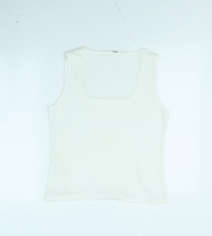 Womens UK Size L Reflections White Basic Tank