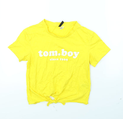 Womens UK Size XS Divided Yellow Cropped T-Shirt
