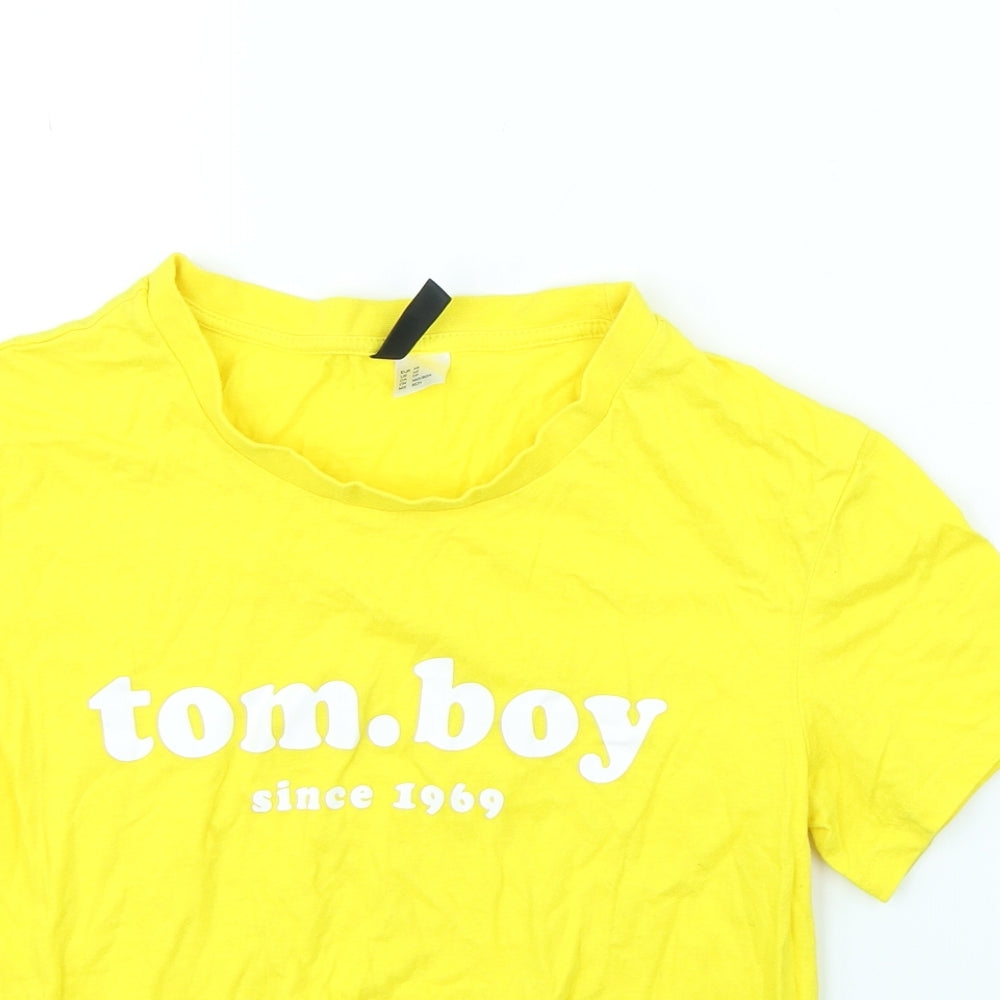 Womens UK Size XS Divided Yellow Cropped T-Shirt