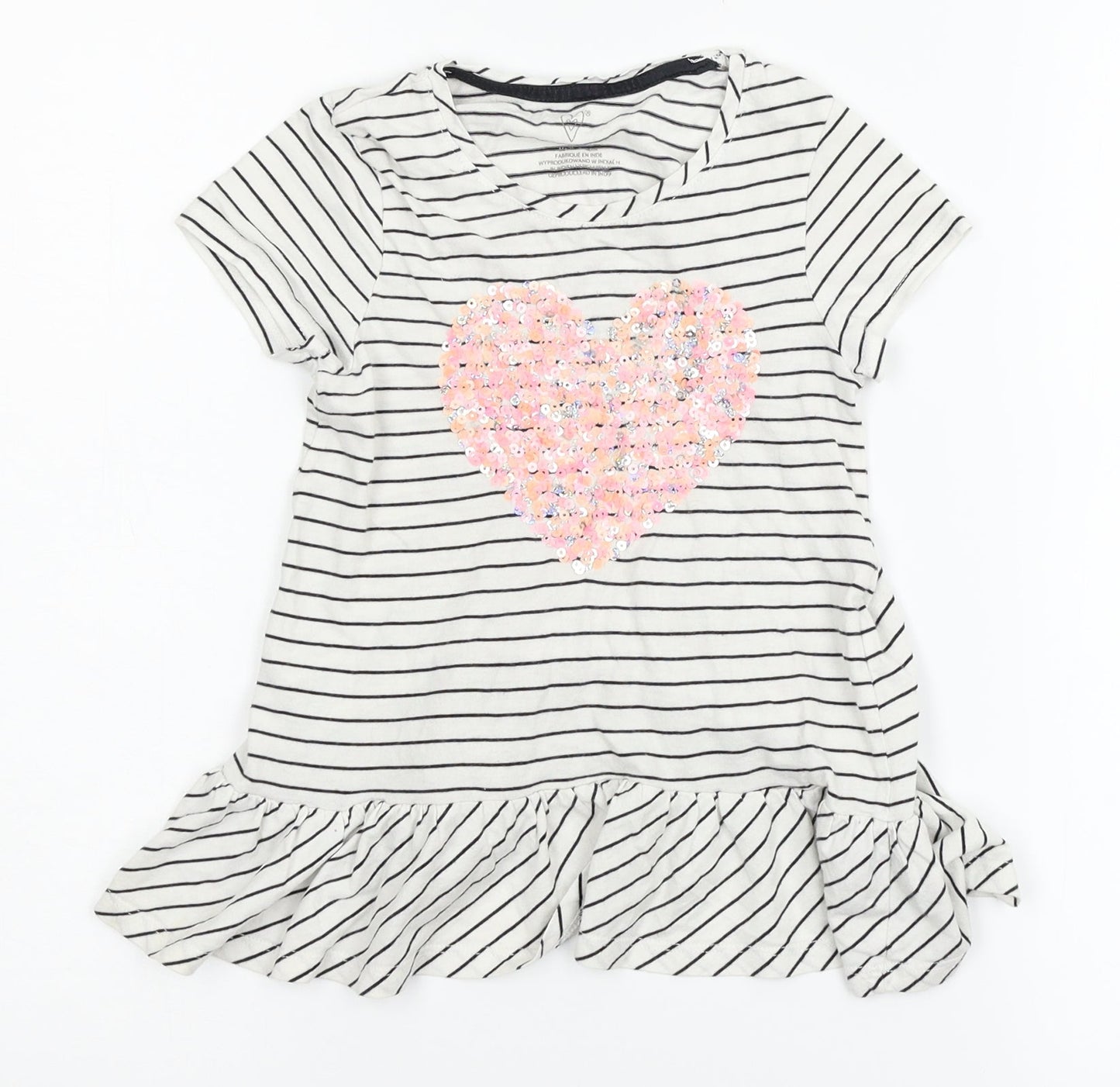 Unbranded Girls White Striped  Basic Blouse Size 5-6 Years  - heart