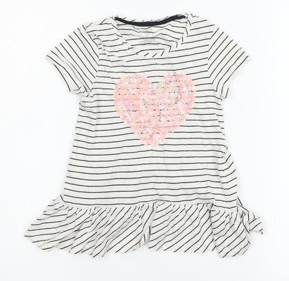 Unbranded Girls White Striped  Basic Blouse Size 5-6 Years  - heart