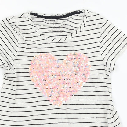 Unbranded Girls White Striped  Basic Blouse Size 5-6 Years  - heart
