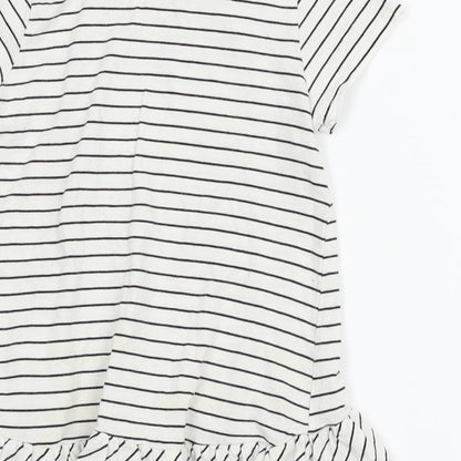 Unbranded Girls White Striped  Basic Blouse Size 5-6 Years  - heart