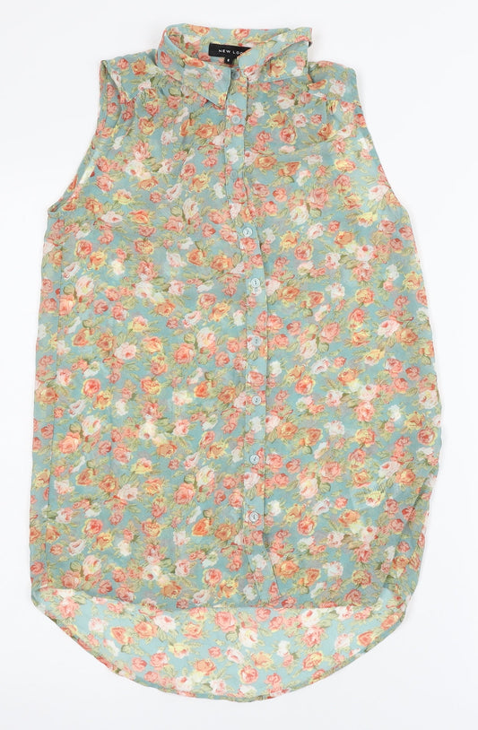 New Look Womens Green Floral   Button-Up Size 6