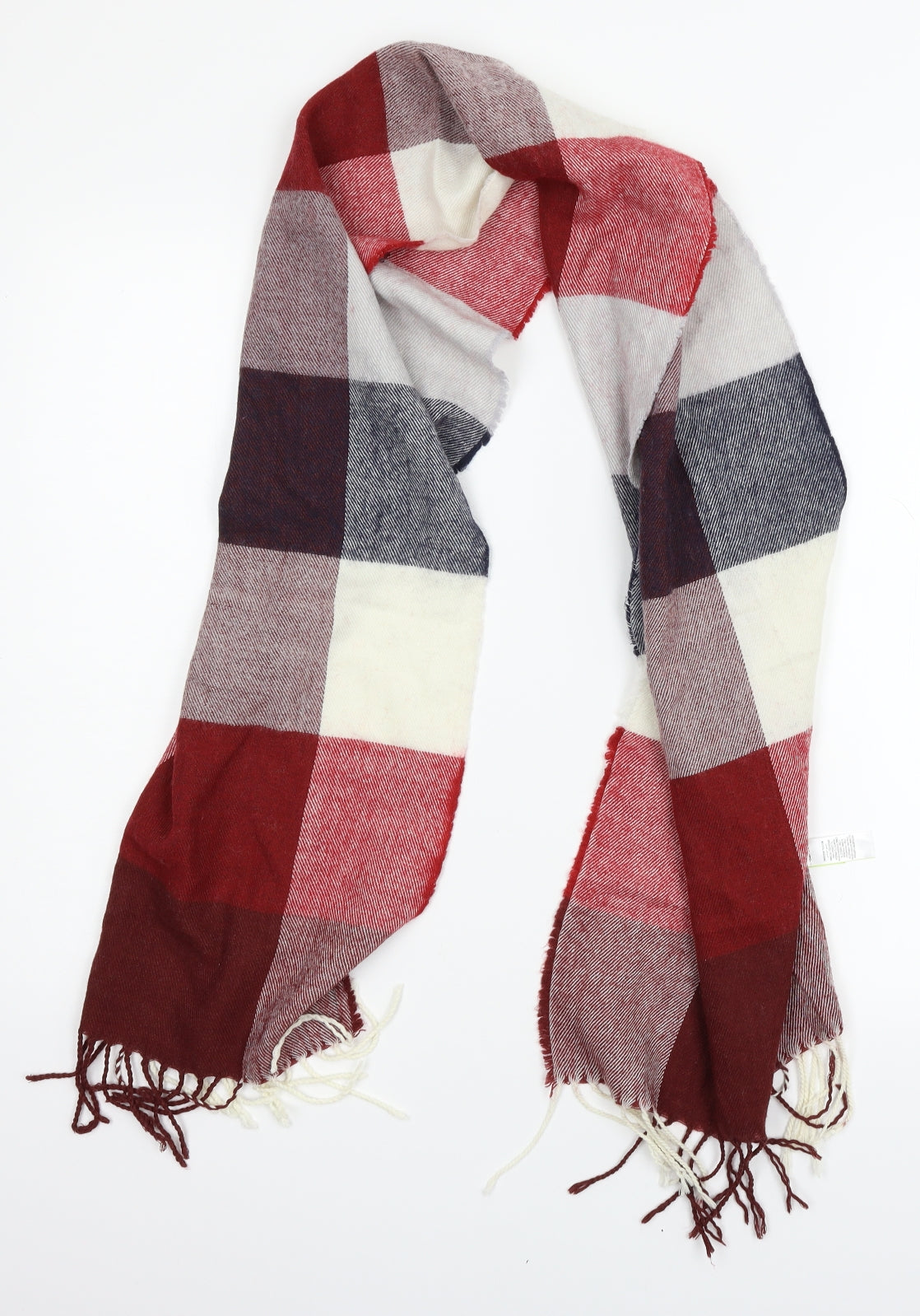 Front view of Marks & Spencer unisex red plaid knit scarf