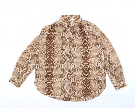 Womens UK Size 12 H&M Brown Basic Button-Up
