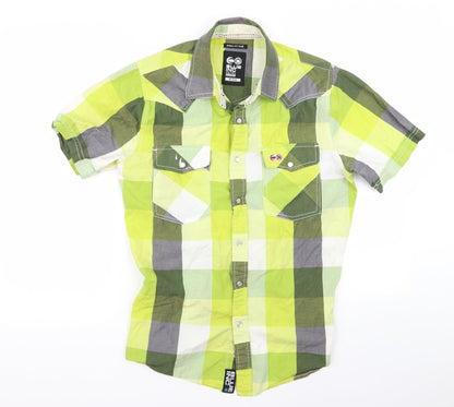 Mens UK Size M Blue Inc Green  Button-Up Short Sleeve Casual Shirt