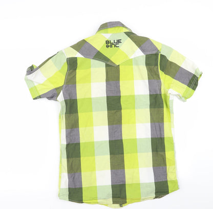 Mens UK Size M Blue Inc Green  Button-Up Short Sleeve Casual Shirt
