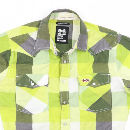 Mens UK Size M Blue Inc Green  Button-Up Short Sleeve Casual Shirt