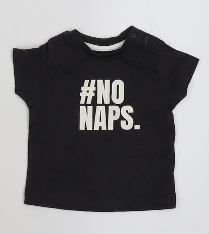 Additional front view of Nutmeg boys’ black basic t-shirt, size 3-6, months