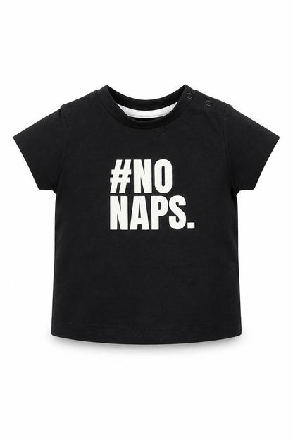 Front view of Nutmeg boys’ black basic t-shirt, size 3-6, months