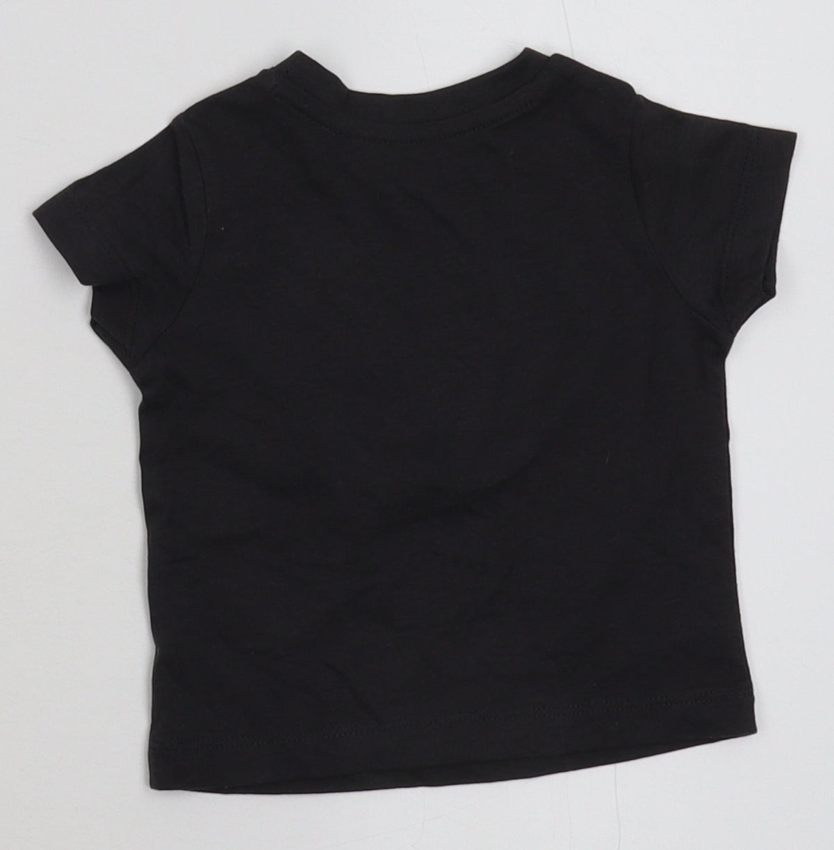 Back view of Nutmeg boys’ black basic t-shirt, size 3-6, months