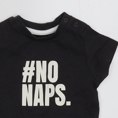 Close-up detail of Nutmeg boys’ black basic t-shirt, size 3-6, months