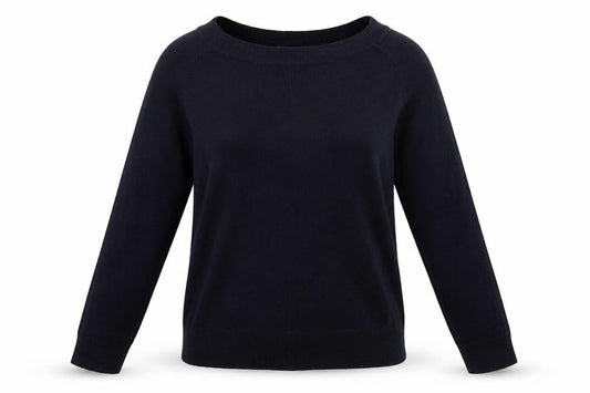 Front view of Papaya women’s blue jumper, size UK 12