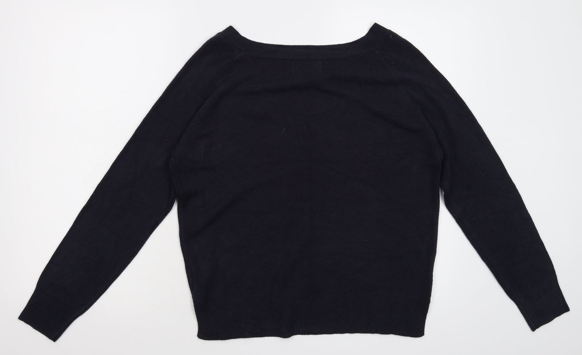 Back view of Papaya women’s blue jumper, size UK 12