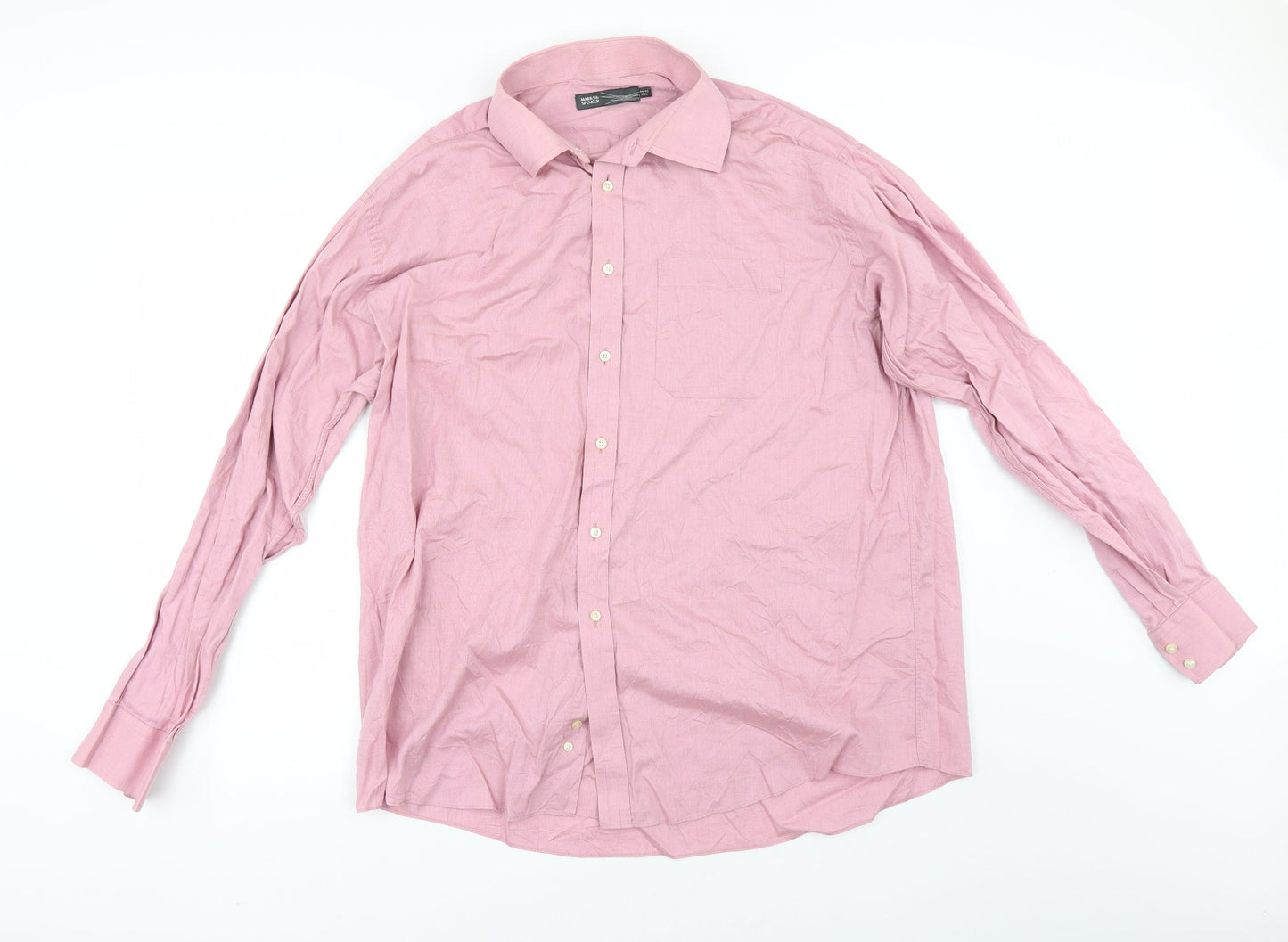Mens UK Size 17.5 Marks and Spencer Pink  Button-Up Long Sleeve Casual Shirt