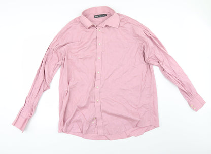 Mens UK Size 17.5 Marks and Spencer Pink  Button-Up Long Sleeve Casual Shirt