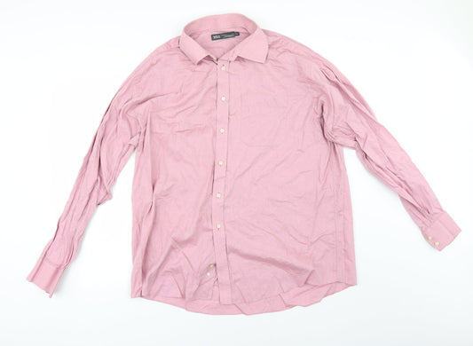 Mens UK Size 17.5 Marks and Spencer Pink  Button-Up Long Sleeve Casual Shirt