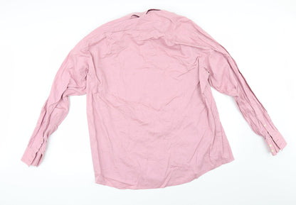 Mens UK Size 17.5 Marks and Spencer Pink  Button-Up Long Sleeve Casual Shirt