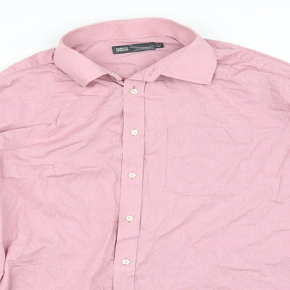 Mens UK Size 17.5 Marks and Spencer Pink  Button-Up Long Sleeve Casual Shirt